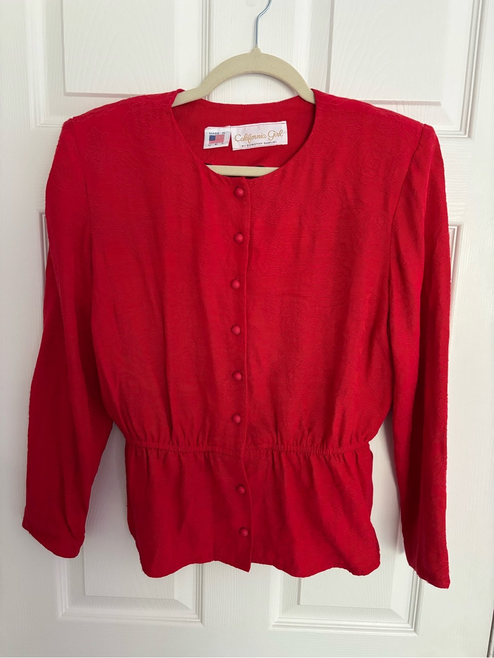 Red Button-Front Long Sleeve Top